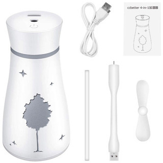 卓上 加湿器 4-in-1セット 200ML 七色LED (白)