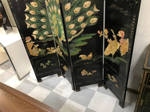 中国美術家具【屏風/衝立】孔雀