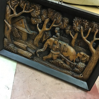 アンティーク 浮き彫り木彫り 額