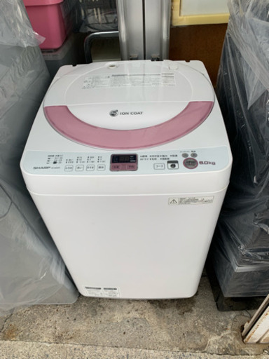 シャープ 6.0kg全自動洗濯機 ES-GE60N-P 2014年製 抗菌穴なし槽 風乾燥 槽クリーン 槽洗浄
