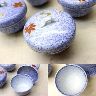 Y 蓋付きお椀　120×120×95　392g　11個　白＆青　和食　料亭　茶わん蒸しなどの画像