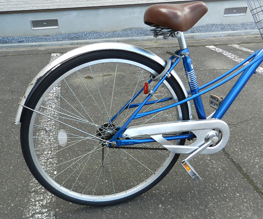 自転車 27インチ シティサイクル カゴ付き ママチャリ ブルー系 屯田店