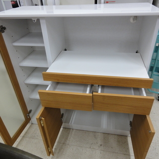 ISSEIKI /一生紀 キッチンボード 食器棚 木目×ホワイト 【ユーズド