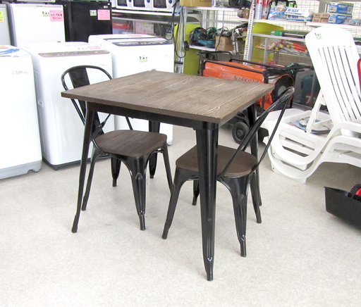 2脚付きダイニングテーブルセット ウッド調＆黒スチール 折りたたみ可能  札幌市北区 屯田