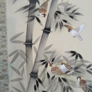 取引中■掛軸【竹に雀】木箱入りの画像