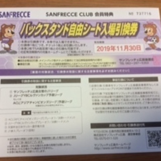 サンフレッチェ バックスタンド自由シート入場引換券 【1枚】