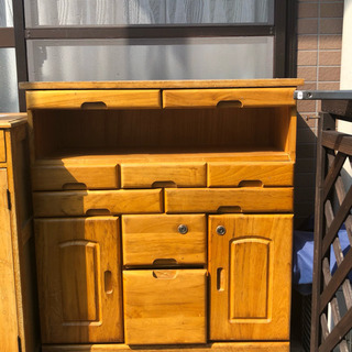 パイン材のファックス台　引き出し2段　中古品 パイン材のファックス台 引き出し2段 中古品
