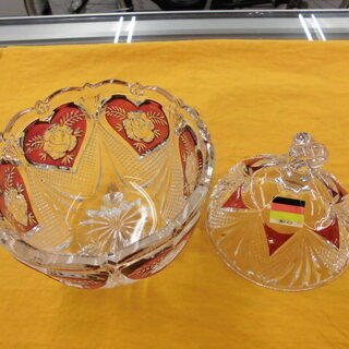 ホフバウアー hofbauer クリスタル ガラス ボンボニエール キャンディ入れ  薔薇の花/ハート柄　西岡店の画像