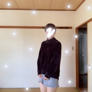黒 モールニット ニット gu ハイネック 冬服 ゆったりシルエ...