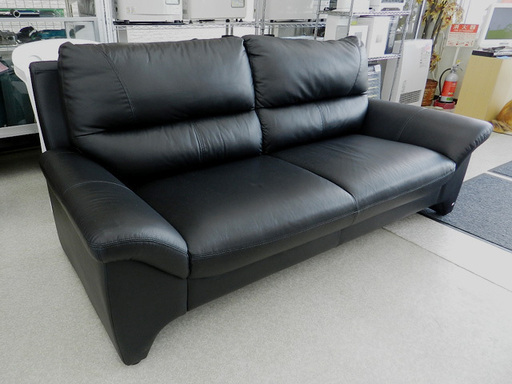 三人掛けソファ 黒 革調 185cm ☆ PayPay(ペイペイ)決済可能 ☆ 札幌市 北区 屯田