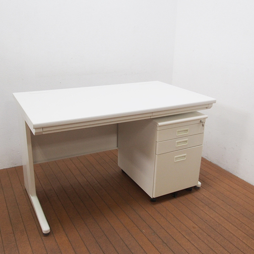 【良品】PCデスク　キャビネット付（片袖付）幅120cm ① (ED33)