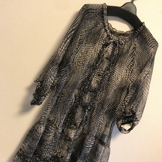 ロングシフォンワンピースカーディガン 11号 l 春夏 黒 ドッ...