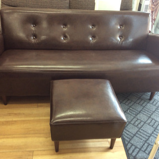 R▽取りに来てくれる方歓迎‼︎合皮 3人掛けソファ オットマン付