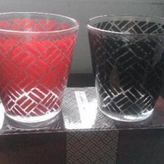 モダン伝統柄ペアグラス 網代模様　二客組　未使用品