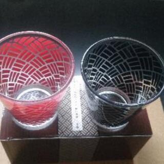 モダン伝統柄ペアグラス 網代模様　二客組　未使用品の画像