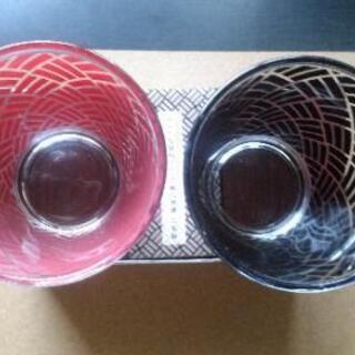 モダン伝統柄ペアグラス 網代模様　二客組　未使用品の画像