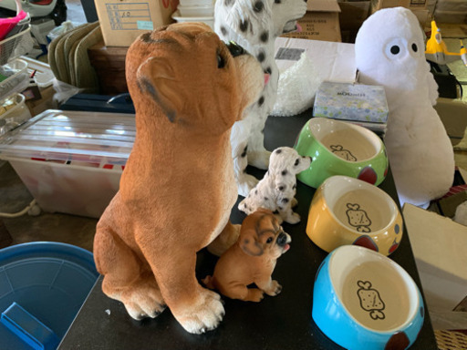 犬の親子置物(ブルドッグ)