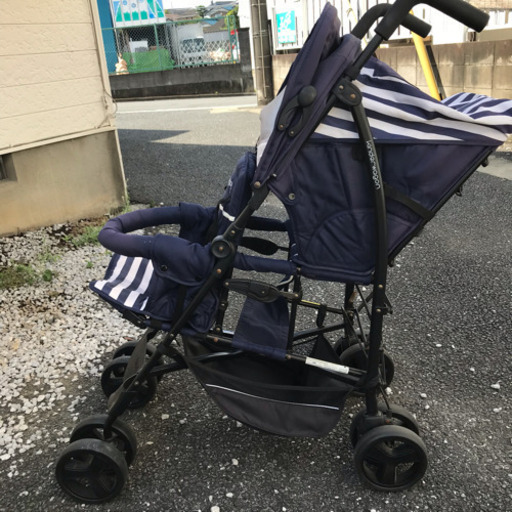 ２人乗りベビーカー☆日本育児☆キンダーワゴン デュオシティＨＯＰ(ネイビーボーダー)