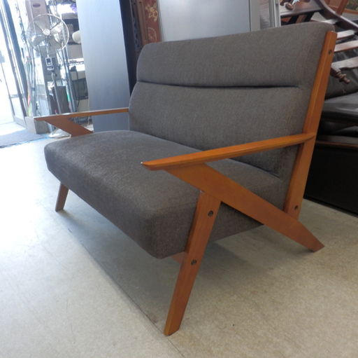 PayPay対応 2人掛け ファブリックソファ 木枠 木製フレーム ブラウン 茶 2シータｰ  札幌市西区西野