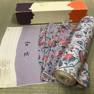 正絹 反物 ちりめん 紅型 着物 紫 琉球　MM72