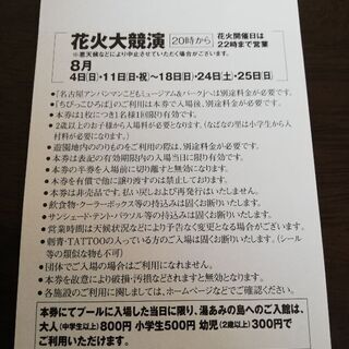 【大人１枚交渉中】ナガシマジャンボ海水プール大人１枚小学生１枚セット料金の画像