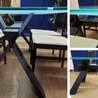 Ｉ19 大塚家具購入 イタリア製 ＢＲＯＳＳ ガラス天板 ダイニング5点セットの画像