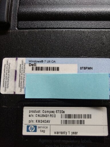 ●●　HP/conpaq6720s　15.6インチ　４GBメモリ　80GBのSSD　●●