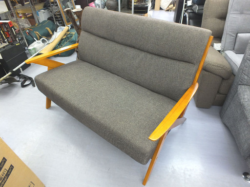 PayPay可 【手稲リサイクル】 木製フレーム 二人掛けソファ ファブリックブラウン　￥12,800-