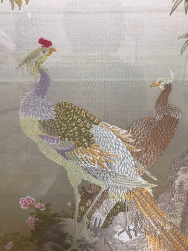 中国美術 乾隆 乙丑 刺繍入り 在銘 花鳥図