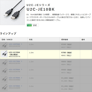 USB2.0延長ケーブル（AM - AFタイプ）1.0ｍ [ブラック] U2C-JE10BK（エレコム／ELECOM）の画像