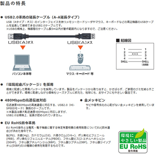 USB2.0延長ケーブル（AM - AFタイプ）1.0ｍ [ブラック] U2C-JE10BK（エレコム／ELECOM）の画像