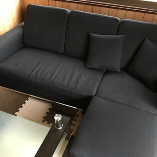 オットマン クッション2つ付き 3人掛けソファ 黒の画像