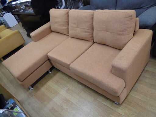 カウチソファ 3人掛けソファ L字ソファ オレンジ系 布製 幅186cm　西岡店