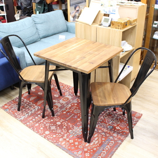 J09212)【美品】ノーチェ NOCE TC-80MZD テーブル T3534M1 チェア 計3点 2人用ダイニングセット ナチュラル ブラック 天然木×スチール