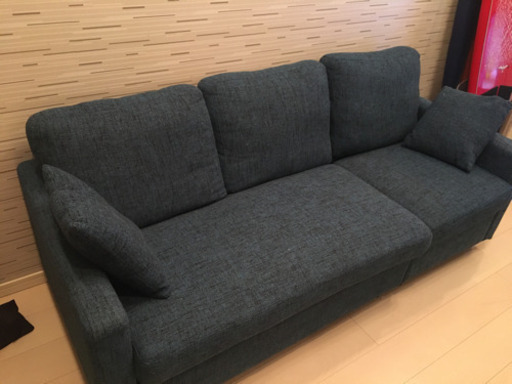 3人掛け　ソファー　青　オットマン