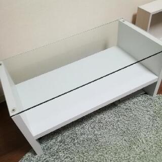 【お譲り先決定】白のガラステーブル　90×45cm　センターテーブル　