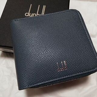 未使用　ダンヒル　dunhill　ラウンドジップ二つ折り財布　サフィアーノレザー　青灰