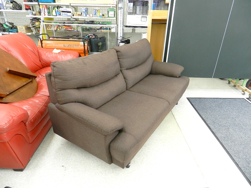 ２人掛けソファ ファブリック ブラウン/茶色 布 二人掛け 木脚 ☆ PayPay(ペイペイ)決済可能 ☆ 札幌市 北区 屯田