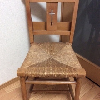 アンティーク　チャーチチェア　藁（ワラ）の座面　