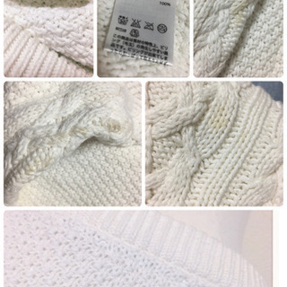 【GU】ニット 綿100%  純白 ケーブル編み ＮＯチクチク 汚れありの画像