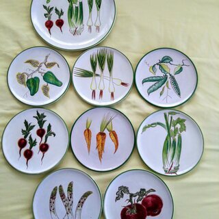 イタリヤ野菜手描き皿セット8枚 Lot of eight Made in Italy Salad