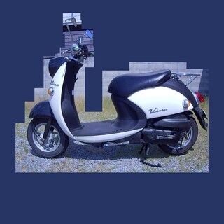 中古バイク YAMAHA VINO SA26J ４スト ビーノ アウターカウル新品同様（一部ひび） モンスターエナジーの画像