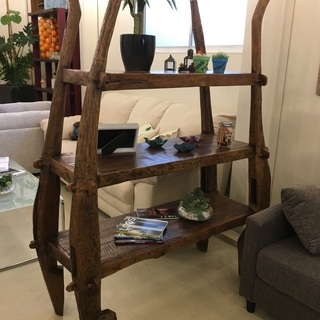飾り棚 バリ家具 茶 フリーラック 中古品②