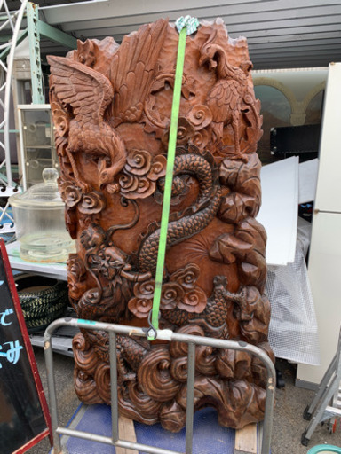 木製 衝立 パーテーション 1枚板 彫刻 特大170cm 中古 現状