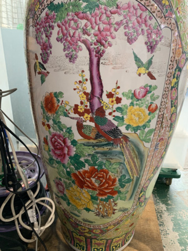 大きい壺 鳥の絵 高さ約140cm 現状 中古 アンティーク