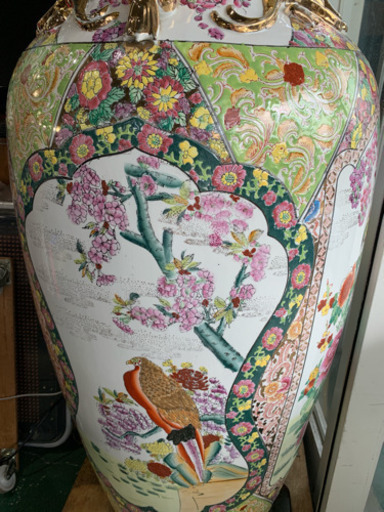 大きい壺 鳥の絵 高さ約140cm 現状 中古 アンティーク