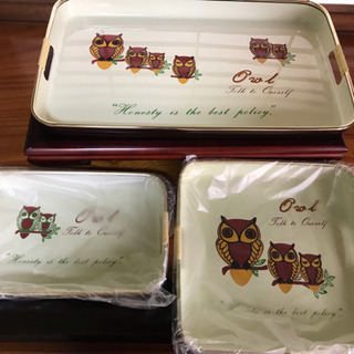 フクロウお盆3つセット