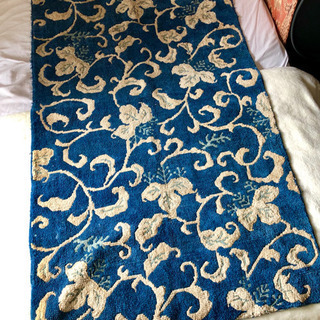ビンテージ鍋島段通、五三桐、唐草、カーペット、藍色、絨毯 (大河益久
