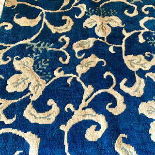 ビンテージ鍋島段通、五三桐、唐草、カーペット、藍色、絨毯 (大河益久