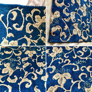 ビンテージ鍋島段通、五三桐、唐草、カーペット、藍色、絨毯 (大河益久